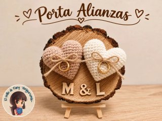 Porta Alianzas de Madera y Corazones Crochet