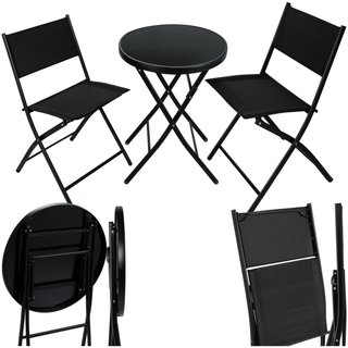 Conjunto de muebles para balcón, mesa y sillas, 3 piezas, negro