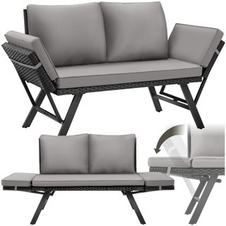 Sofá lounge de poliratán, 2 en 1, brazos abatibles, 157 x 61 x 89 cm