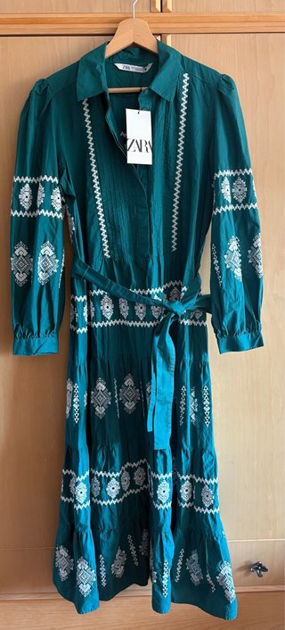 Vestido Midi Zara Verde Azulado