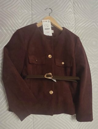 Blazer Zara Efecto Ante Burdeos Talla L