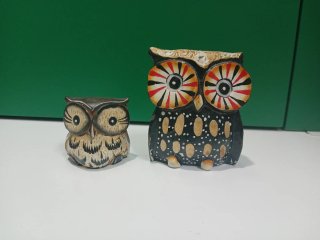 Set di 2 statuette a forma di gufo