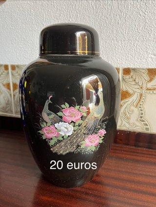 Jarrón Tibor Vintage de Porcelana Negra