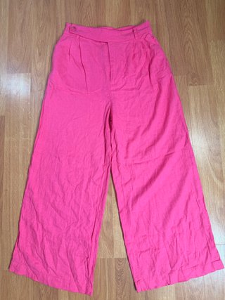 Pantalón ancho fucsia aspecto lino Stradivarius 36