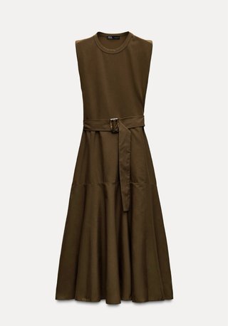 Vestido midi verde con cinturón Zara