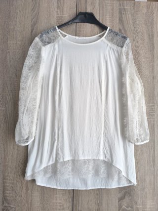 Blusa Blanca Fluida con Encaje Promod