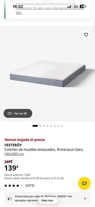 Colchón IKEA VESTERÖY 140x200cm