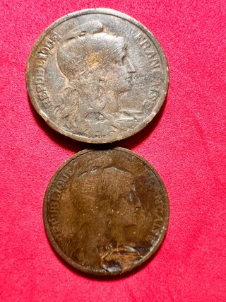 Dúo Monedas Antiguas 🇫🇷 Francia 5 y 10 Céntimos