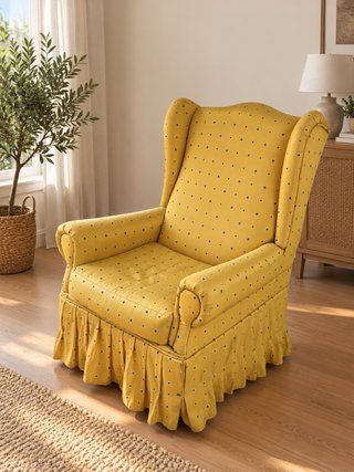 Sillón Orejero Amarillo con Estampado