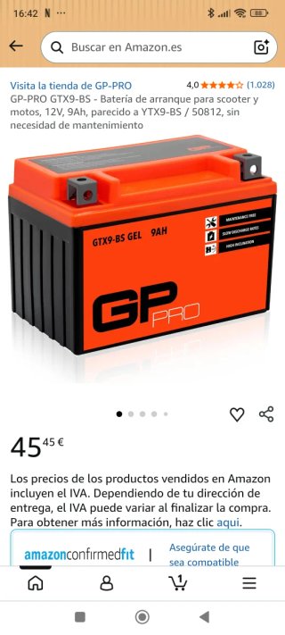 Batería de arranque GP-PRO GTX9-BS 12V 9Ah