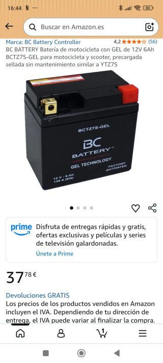 Batería de Moto BC Battery BCTZ7S-GEL 12V 6Ah