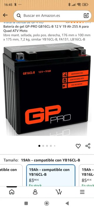Batería de gel GP-PRO GB16CL-B 12V 19Ah
