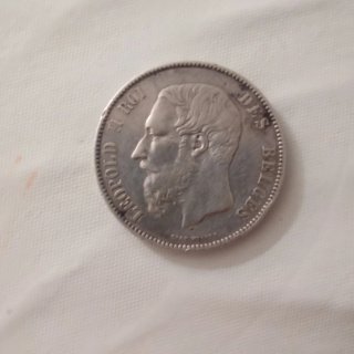 Moneda 5 Francos Bélgica 1876 Leopoldo II