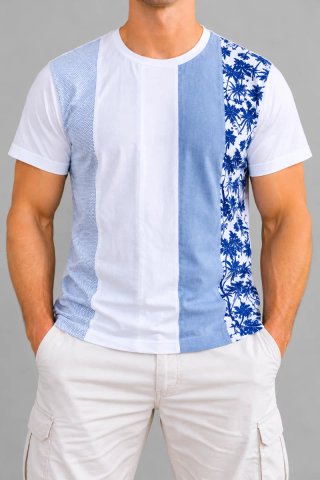 Camiseta Hombre Blanca y Azul
