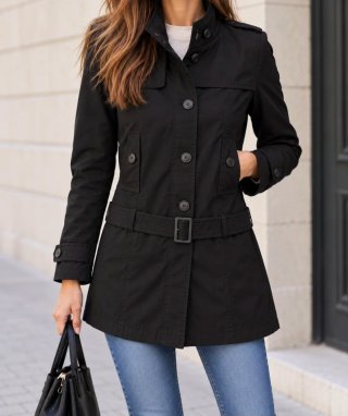 Trench Bershka Negro Talla M