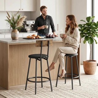 Pack 2 Taburetes Bar con Respaldo PU Negro