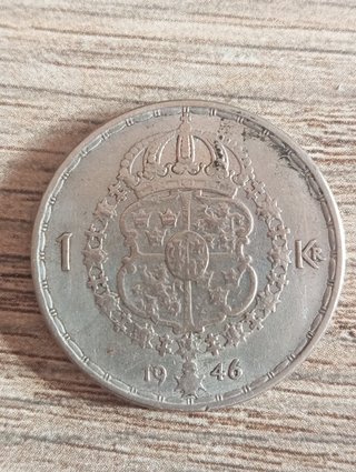 Moneda 1 Krona Suecia 1946 de Plata Suecia