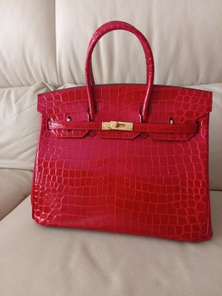 Bolso Rojo Piel Vacuno Patrón Cocodrilo