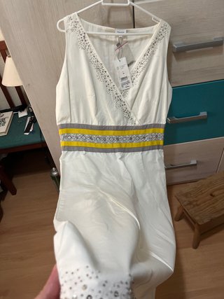 Vestido Trucco Blanco y Amarillo Talla 44