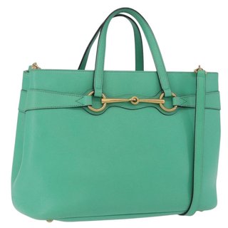 GUCCI Hand Bag Leather 2way Green Gold 319795
