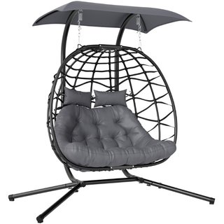 Silla colgante columpio de ratán y acero con toldo