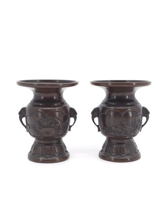 Coppia Vasi Bronzo Giappone Meiji 800 Antico