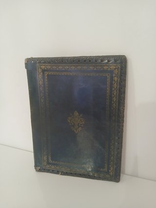 Cartella portadocumenti vintage in pelle blu