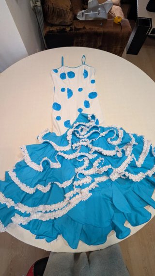 549 Traje de Flamenca Blanco y Azul