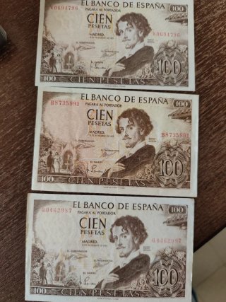 3 Billetes de 100 Pesetas (1965) Bécquer