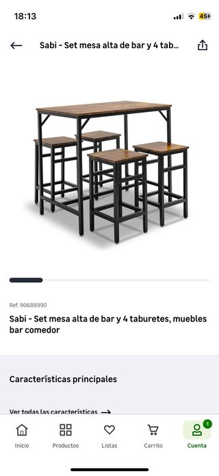 Set Mesa Alta y 4 Taburetes Estilo Industrial