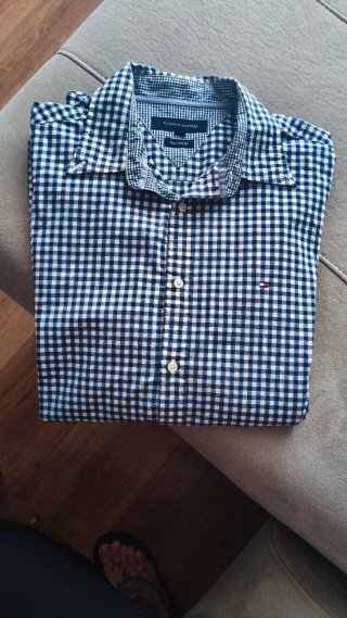 Camisa Tommy Hilfiger Cuadros Azul y Blanco