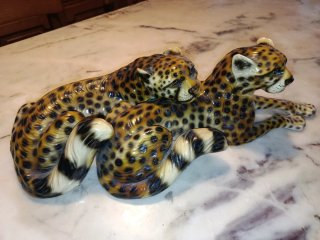 Figura de Cerámica Italiana Barotti (2 Guepardos)