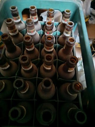 Scatola di 24 vecchie bottiglie San Miguel 1980