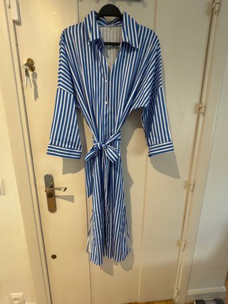 Vestido Camisero de Rayas Azul y Blanco
