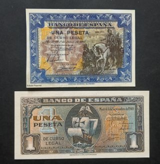 2 Reproducciones de Billetes de 1 Peseta