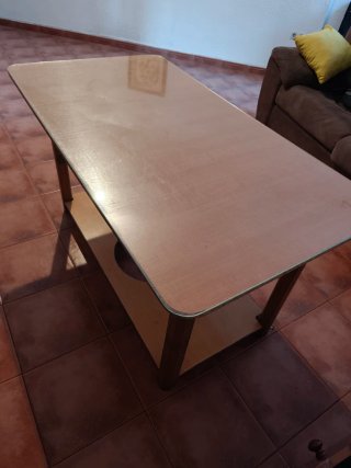 Mesa camilla rectangular de madera y cristal