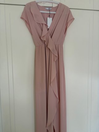 Vestido Largo Rosa Clarito Mango Talla XS