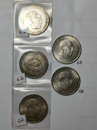 Lote 5 Monedas 100 Pesetas 1966 *67 *68