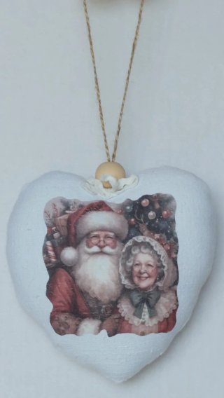 Decorazione Natalizia a Cuore in Tela antica 15 cm
