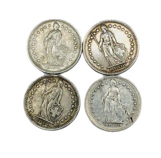 Lote 4 monedas plata 2 francos Suiza 1941-1963 40