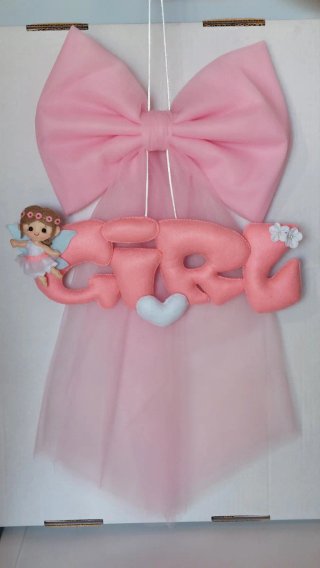 Fiocco nascita artigianale bambina cm 67