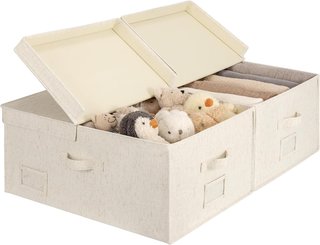 Pack 2 cajas tela 55L con tapa beige lino