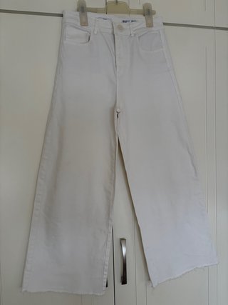 Pantalón Blanco Tiro ancho Tobillero Elástico