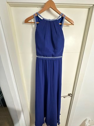Vestido largo de fiesta azul pavo