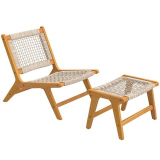 Sillón de jardín con reposapiés de madera de acaci