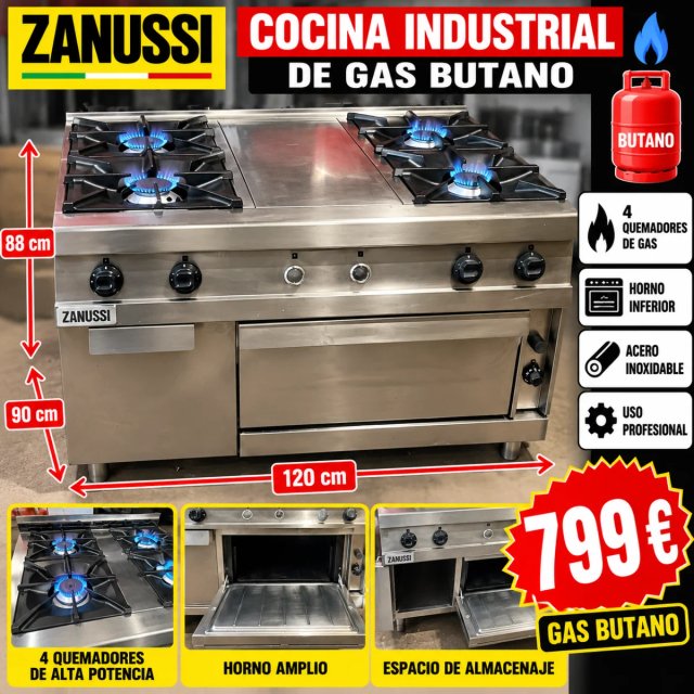 Cocina Industrial Zanussi de Gas 4 Fuegos