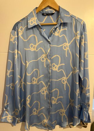 Camisa Zara Estampada Azul Talla M