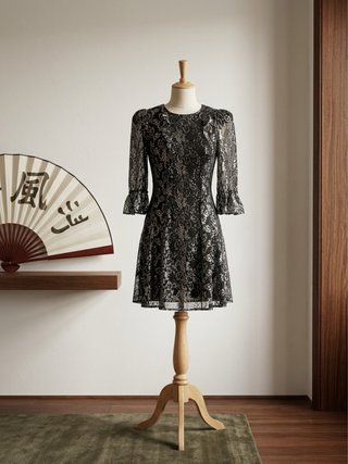 Vestido de fiesta encaje negro y plata