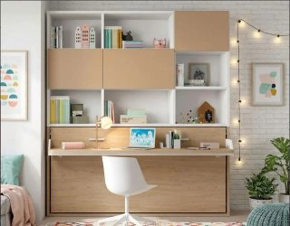 CAMA ABATIBLE CON ESCRITORIO Y LIBRERIA SUPERIOR
