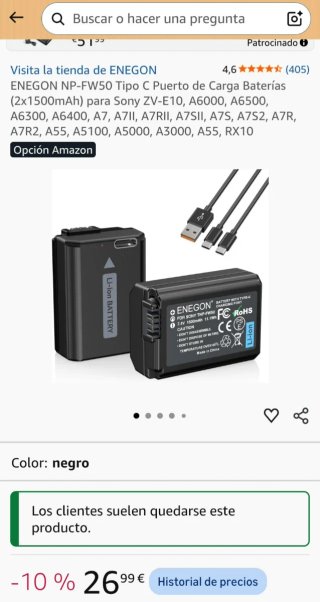 2 Baterías ENEGON NP-FW50 para Sony
